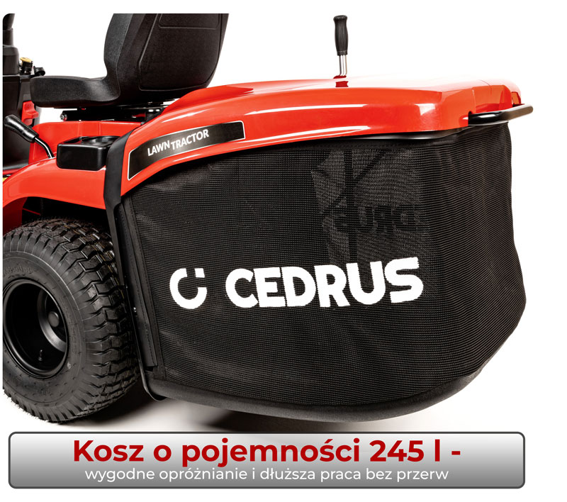 Kosz o pojemności 245 l w traktorku Cedrus C-TRAC-86MC 
